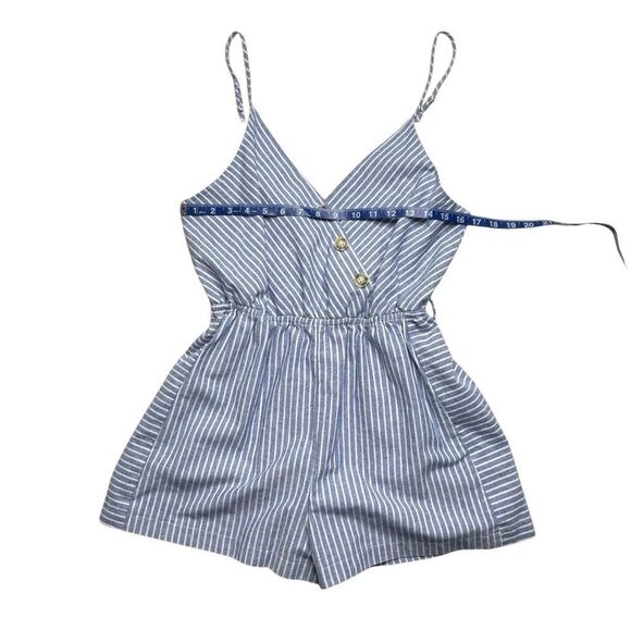PURPLE SNOW Women's White Blue Striped Linen Blend Romper Size Large NWOT - Picture 6 of 8